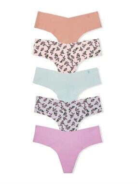 Victoria's Secret No Show Floral Thong Panty 5 Pack.